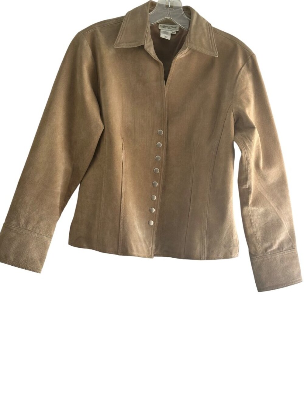 Coldwater Creek Size XS Women’s Tan 100% Leather Blazer Button Front Long Sleeve